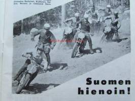 Moottori-urheilu 1963 nr 6-7 -mm. Kruunu vieläkin valttia, Mopolla maailman ympäri, Trial tarinoita, 2 tahtia 4:ä parempi M-pyöriin levyjarrut, Suomen hienoin,