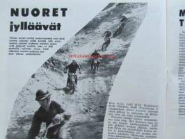 Moottori-urheilu 1963 nr 6-7 -mm. Kruunu vieläkin valttia, Mopolla maailman ympäri, Trial tarinoita, 2 tahtia 4:ä parempi M-pyöriin levyjarrut, Suomen hienoin,