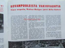 Moottori-urheilu 1963 nr 6-7 -mm. Kruunu vieläkin valttia, Mopolla maailman ympäri, Trial tarinoita, 2 tahtia 4:ä parempi M-pyöriin levyjarrut, Suomen hienoin,