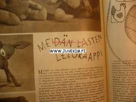 Kotiliesi 1947 nr 22. Artikkeleja mm  Turun Marttojen Talouskoulu  antaa jälkiruokaohjeita vuonna 1947.  Puutyöohjeet:  Taulun kehys. Pehmolelujen teko-ohjeita.