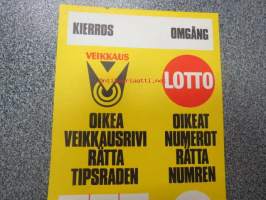 Veikkaus oikea veikkausrivi - rätta tipsraden / Lotto oikeat numerot - rätta numren -asiamiehen toimipaikkaan tarkoitetut oikeitten rivien ilmoitukset, ohutta