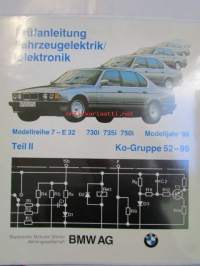 BMW Prufanleitung Fahrzeugelektrik/-elektronik Modellreihe 7 - E32, 730i / 735i / 750i, Modelljahr  1988 Ko-Gruppe 00-51 und 52-99, Elektroniikan 2 erillistä