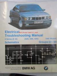 BMW Electrical Troubleshooting Manual, 5 Series ( E 34), 525i, 530i, 535i, Schematics Models 1988 Groups 00-99, elektroniikan vaianmääritys ohjekirja, Katso