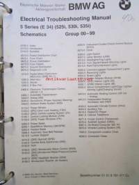 BMW Electrical Troubleshooting Manual, 5 Series ( E 34), 525i, 530i, 535i, Schematics Models 1988 Groups 00-99, elektroniikan vaianmääritys ohjekirja, Katso