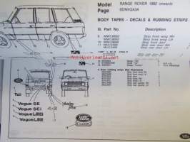 Land-Rover, Range Rover, Parts Catalogue Genuine Parts ( RTC 9961 CB ) september 1994, Varaosaluettelo, Katso tarkemmat mallit ja sisällysluettelo kuvista