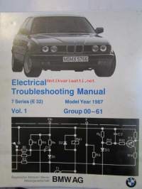 BMW Electrical Troubleshooting Manual, 7 Series E 32, Models 1987 Vol. 1 Group 00-61, elektroniikan vaianmääritys ohjekirja, Katso kuvasta tarkemmat malli ja