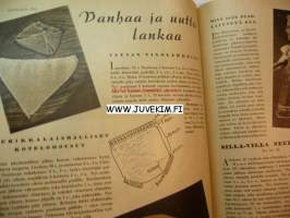 Kotiliesi 1942 nr 4. Helmikuu 1942. Aiheita: kukkakuvioita huonekaluissa, hankien keskelle luomme lämpölavan, maakuntain herkkuja Kalevalan päivään, pukisitko
