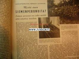 Kotiliesi 1942 nr 4. Helmikuu 1942. Aiheita: kukkakuvioita huonekaluissa, hankien keskelle luomme lämpölavan, maakuntain herkkuja Kalevalan päivään, pukisitko