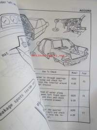Honda Accord 4-door Aerodeck Water Leak Control 1986 - Korjauskäsikirja, katso kuvista tarkemmin muut tiedot ja sisällysluettelo