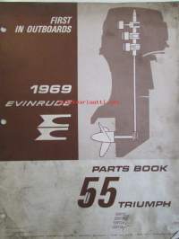 Evinrude 1969 Parts book 55 Triumph  (First in outboards), katso tarkemmat mallimerkinnät kuvista.