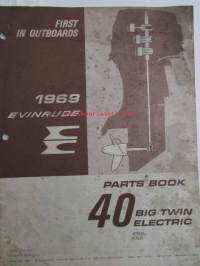 Evinrude 1969 Parts book 40 Big Twin electric  (First in outboards), katso tarkemmat mallimerkinnät kuvista.