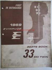 Evinrude 1969 Parts book 33 Ski Twin  (First in outboards), katso tarkemmat mallimerkinnät kuvista.