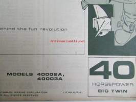 Evinrude 1970 Parts book 40 Horsepower Big Twin  (First in outboards), katso tarkemmat mallimerkinnät kuvista.