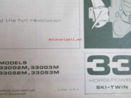 Evinrude 1970 Parts book 33 Horsepower Ski-Twin  (First in outboards), katso tarkemmat mallimerkinnät kuvista.