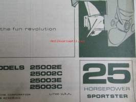 Evinrude 1970 Parts book 25 Horsepower Sporster  (First in outboards), katso tarkemmat mallimerkinnät kuvista.